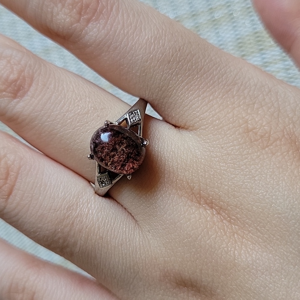 Brown-Red Garden Quartz Ring sz8.5 -adjustable